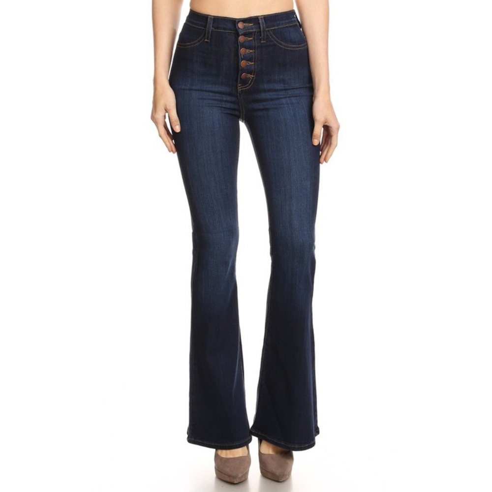 HIgh waist button closure flared legs denim jeans